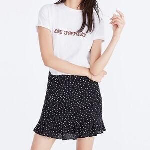 Madewell Black Silk Ruffle-Edge Mini Skirt in Star Scatter Size 00